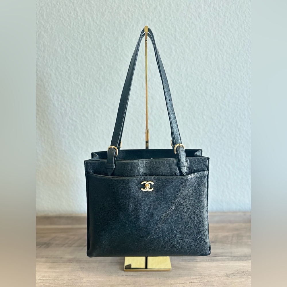Chanel Large Timeless Black Caviar Tote with 24k Gold Turnlock